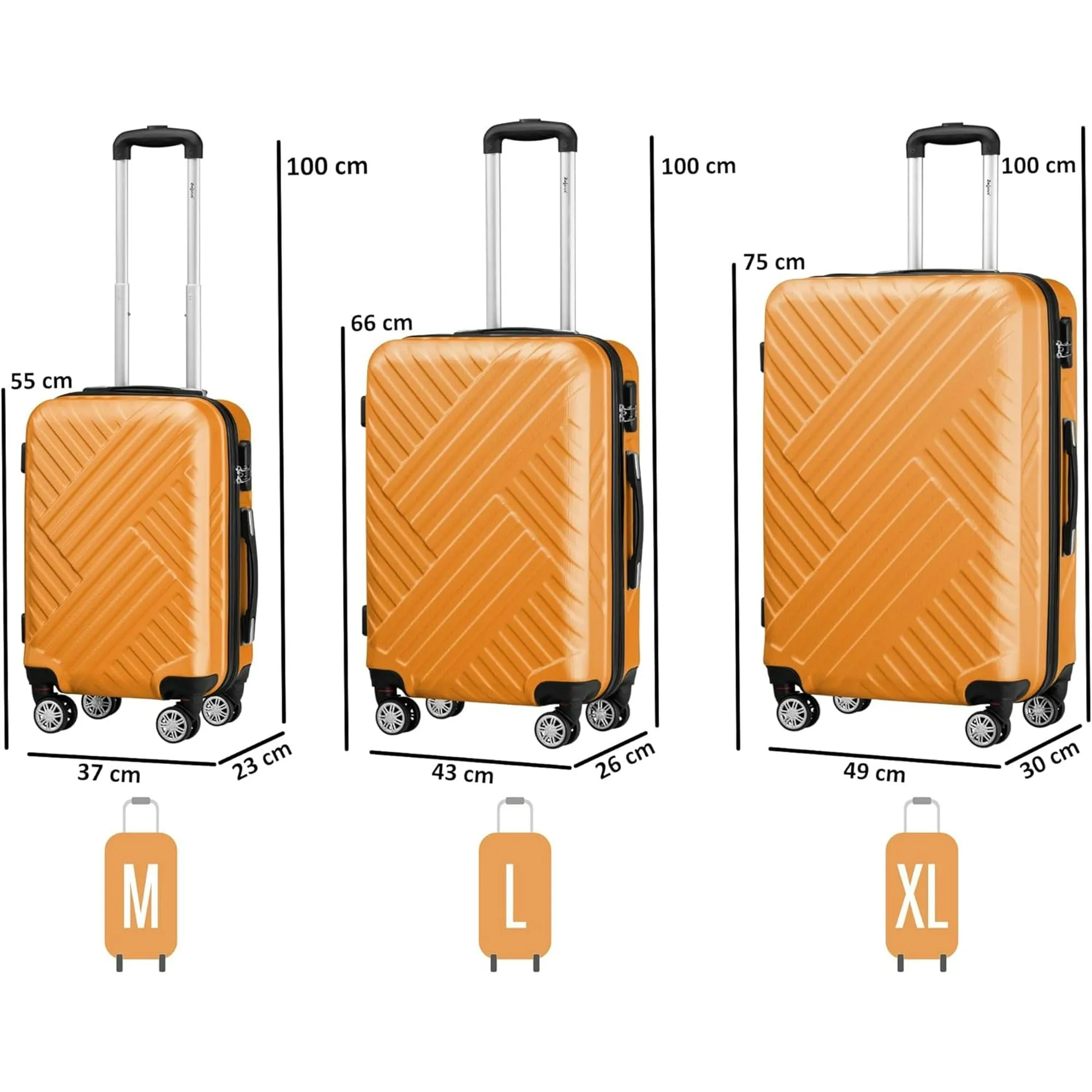 3 Piece Luggage Set | Orange | ABS Hard Shell Suitcase Set with Combination Lock | 4 Double Wheels and Inner partition | Suitcases with Wheels | Lightweight Luggage Set | Travel Luggage Set