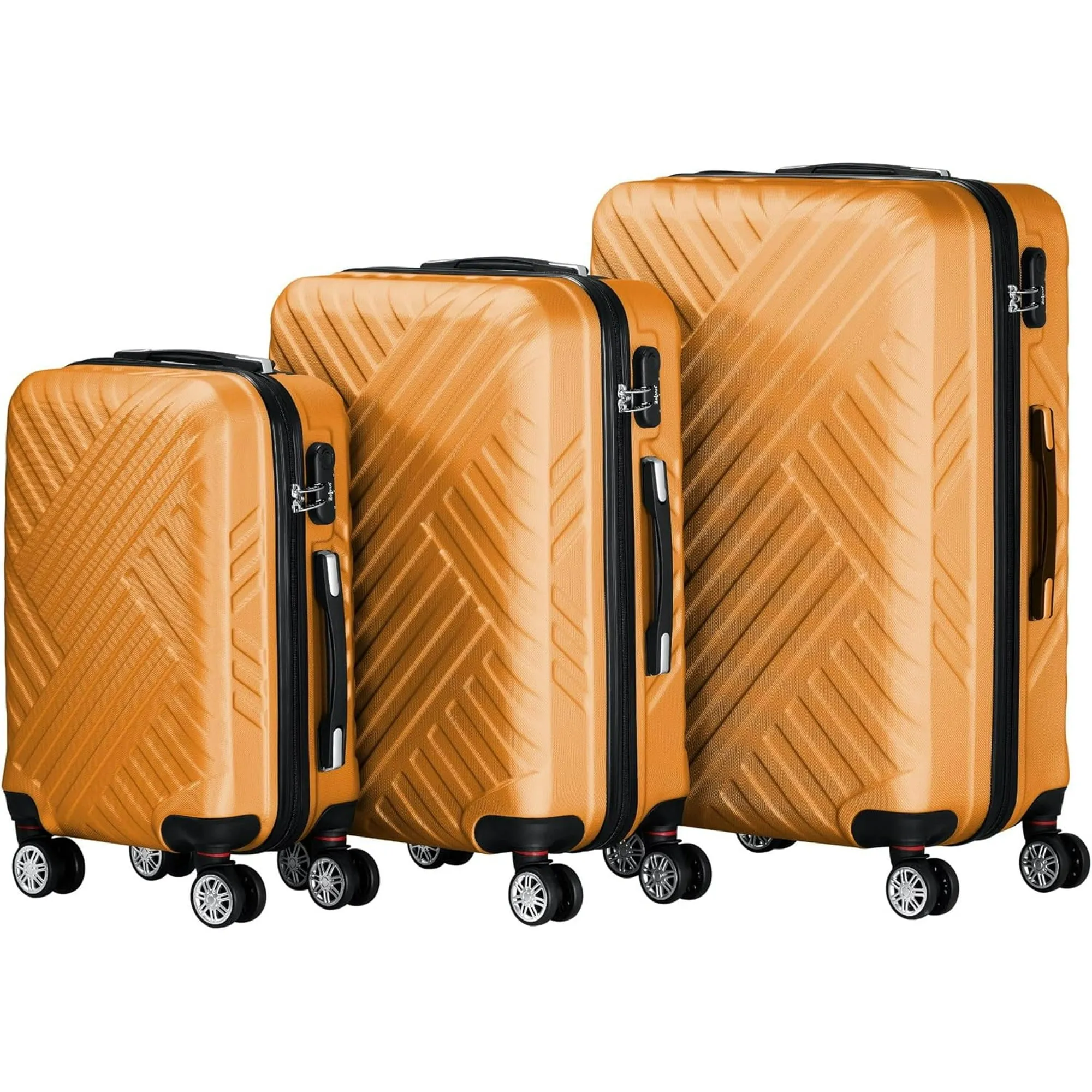 3 Piece Luggage Set | Orange | ABS Hard Shell Suitcase Set with Combination Lock | 4 Double Wheels and Inner partition | Suitcases with Wheels | Lightweight Luggage Set | Travel Luggage Set