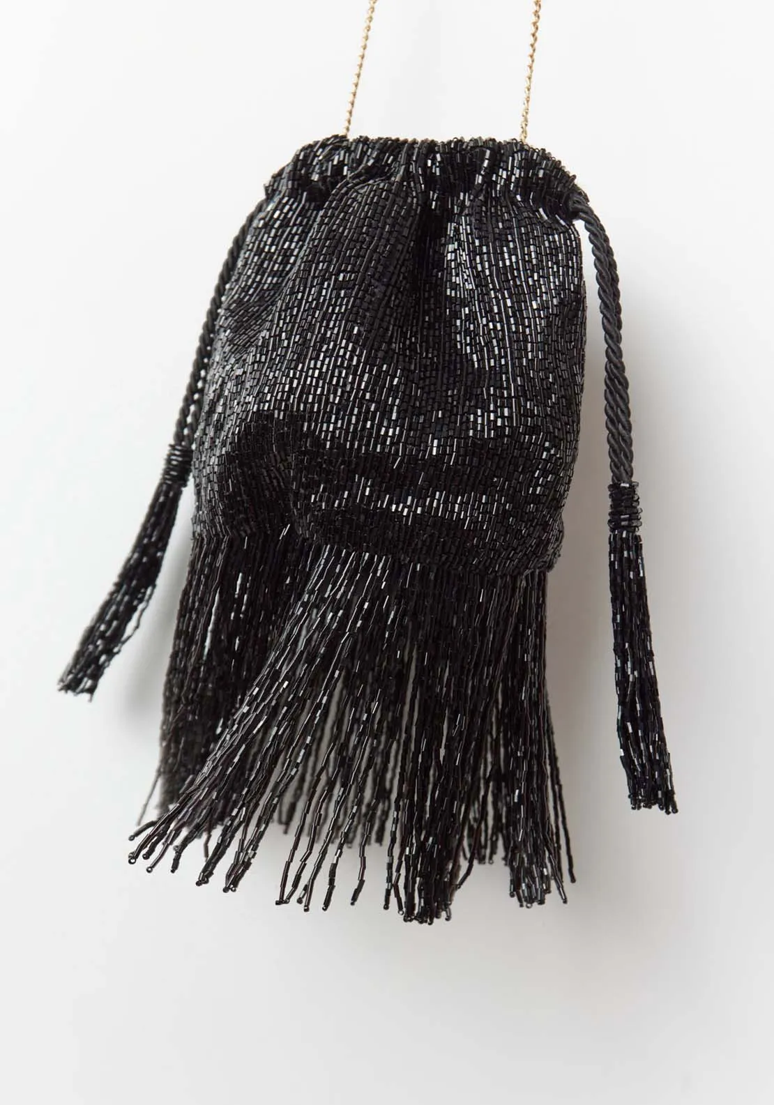 Beaded Pouch Finges - Black