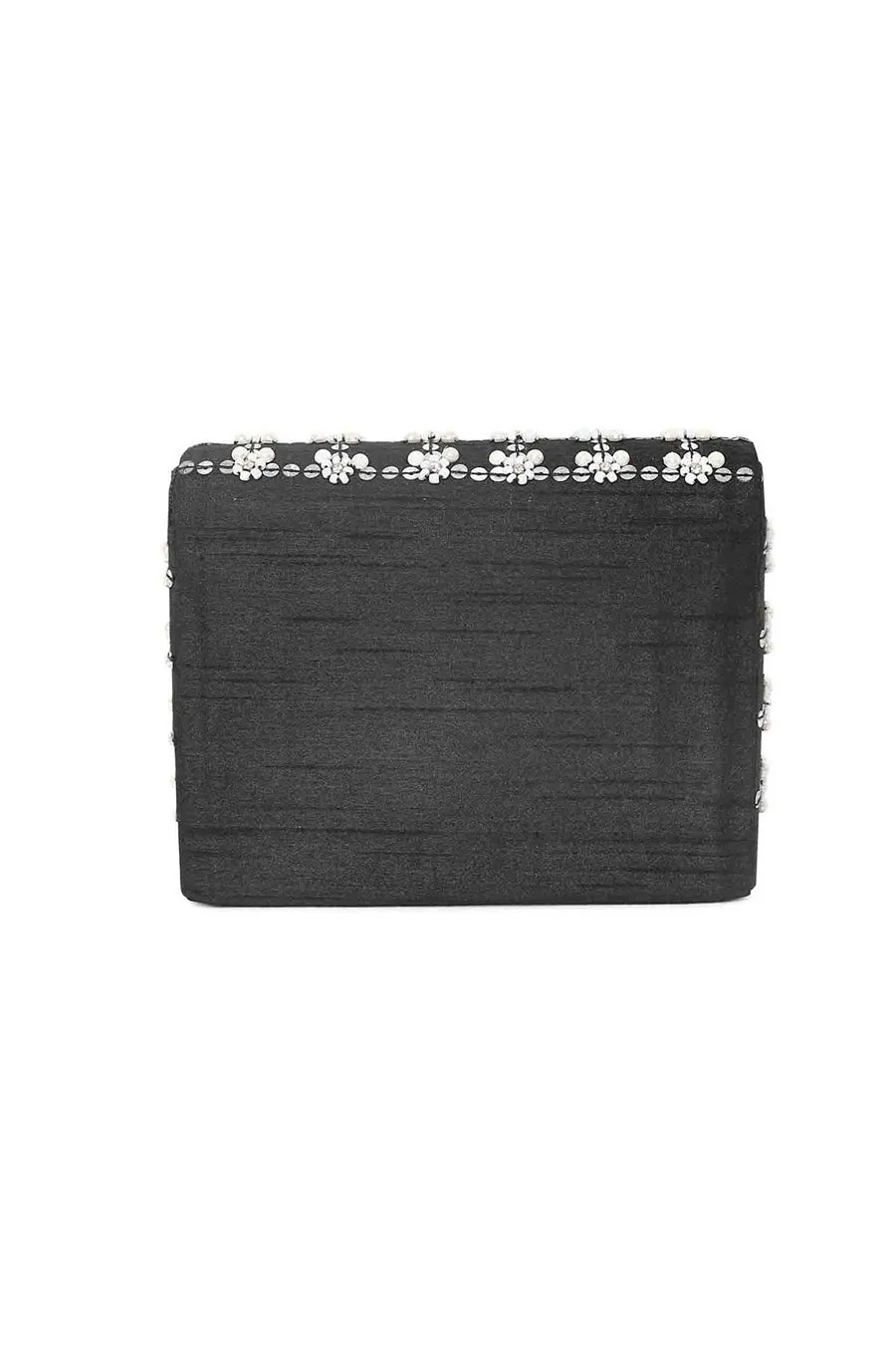 Black & White Embroidered Box Clutch