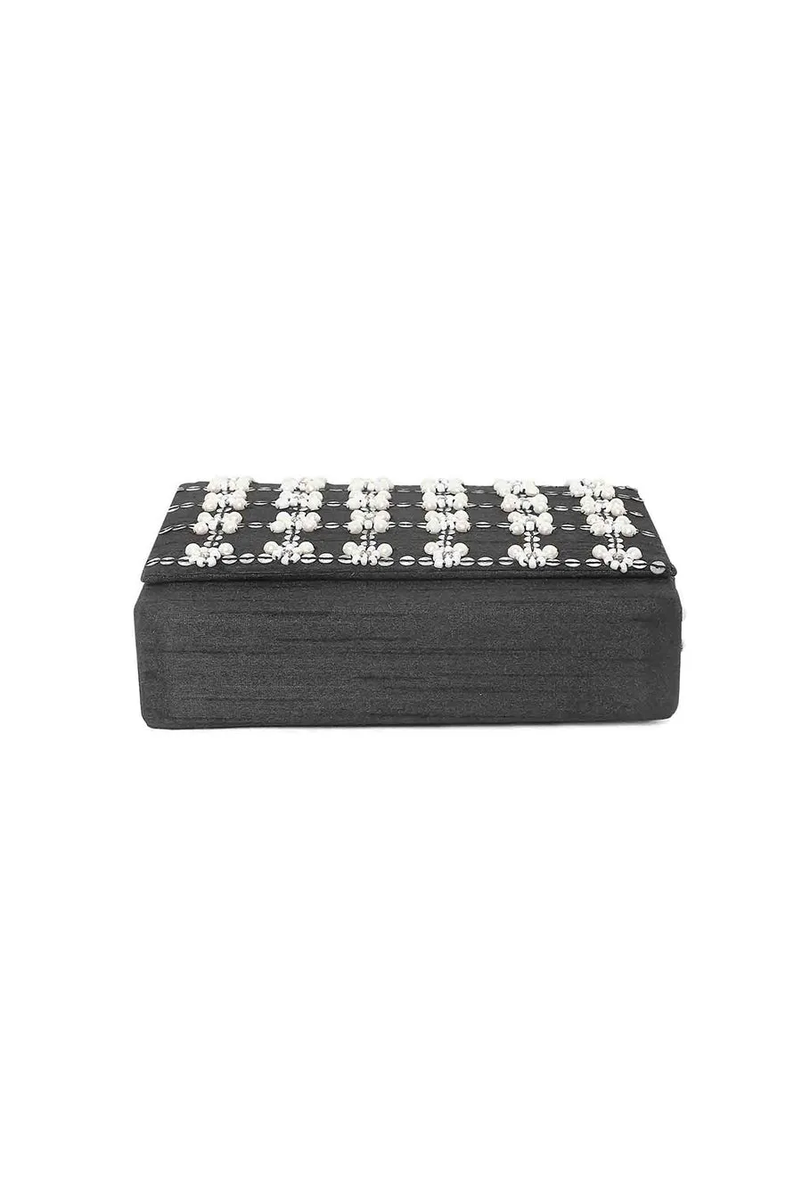 Black & White Embroidered Box Clutch