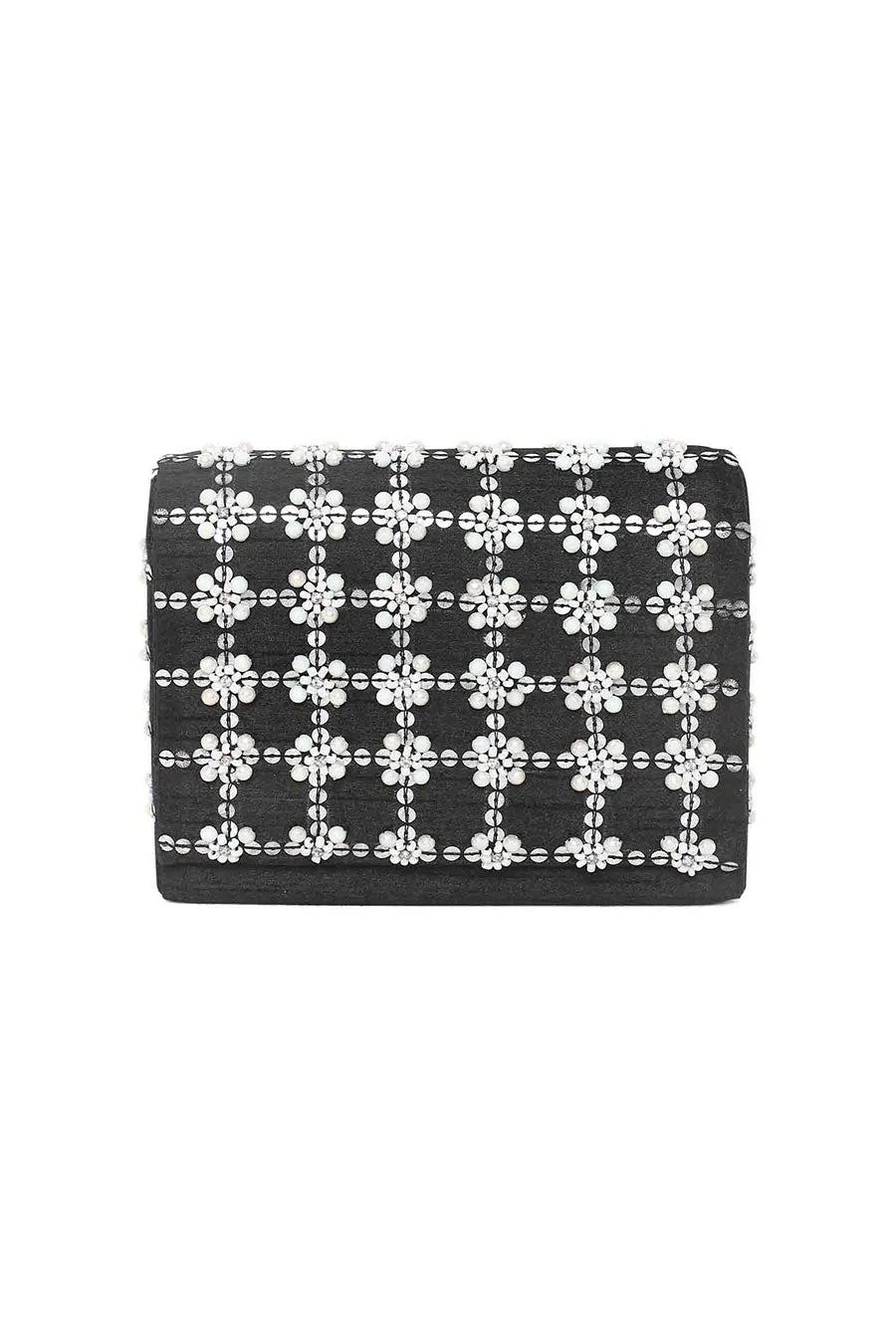 Black & White Embroidered Box Clutch