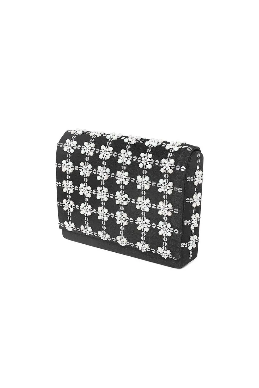 Black & White Embroidered Box Clutch