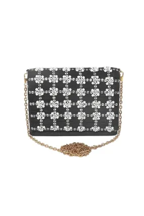 Black & White Embroidered Box Clutch