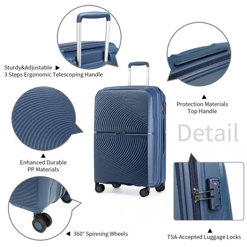 British Traveller 24 Inch Spinner Hard Shell PP Suitcase with TSA Lock - Navy