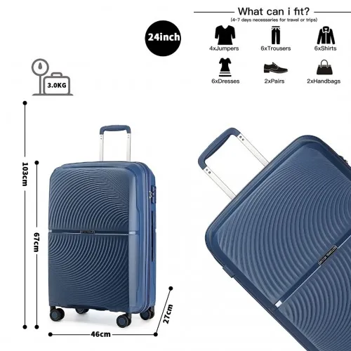 British Traveller 24 Inch Spinner Hard Shell PP Suitcase with TSA Lock - Navy