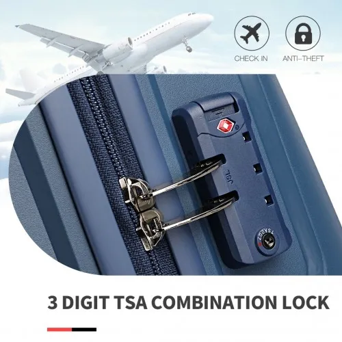 British Traveller 4 Pcs Set Spinner Hard Shell PP Suitcase With TSA Lock & Vanity Case - Navy