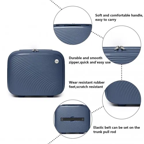 British Traveller 4 Pcs Set Spinner Hard Shell PP Suitcase With TSA Lock & Vanity Case - Navy