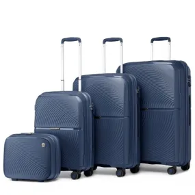 British Traveller 4 Pcs Set Spinner Hard Shell PP Suitcase With TSA Lock & Vanity Case - Navy