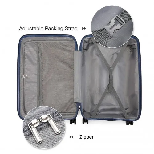 British Traveller 4 Pcs Set Spinner Hard Shell PP Suitcase With TSA Lock & Vanity Case - Navy