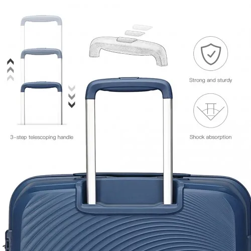 British Traveller 4 Pcs Set Spinner Hard Shell PP Suitcase With TSA Lock & Vanity Case - Navy