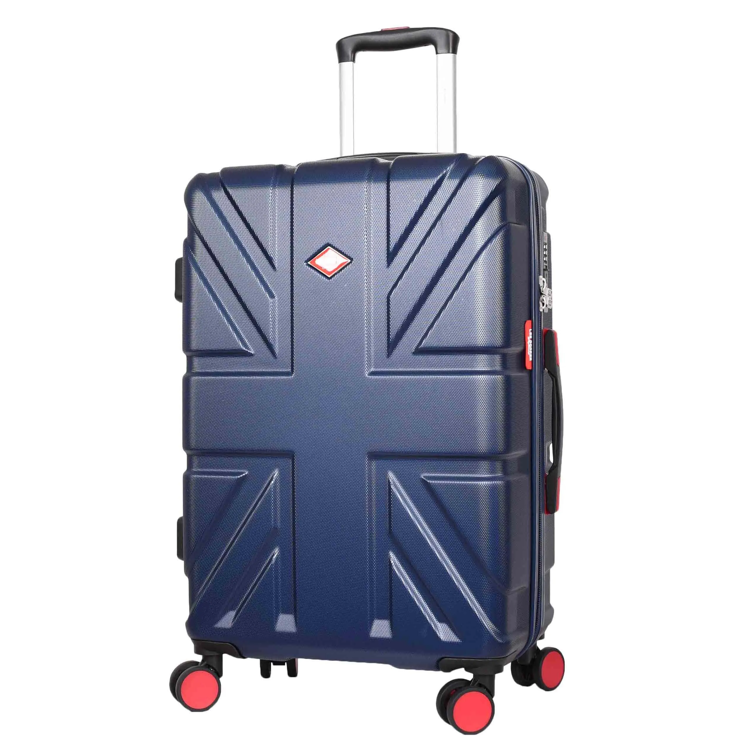 British Union Jack Hardside Spinner Suitcase 8 Wheels Hard Shell Travel Bag Navy