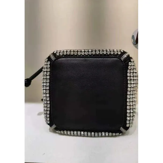 Bucket Luxury Crystal Top Handle Faux Leather Crossbody Shoulder Bag.