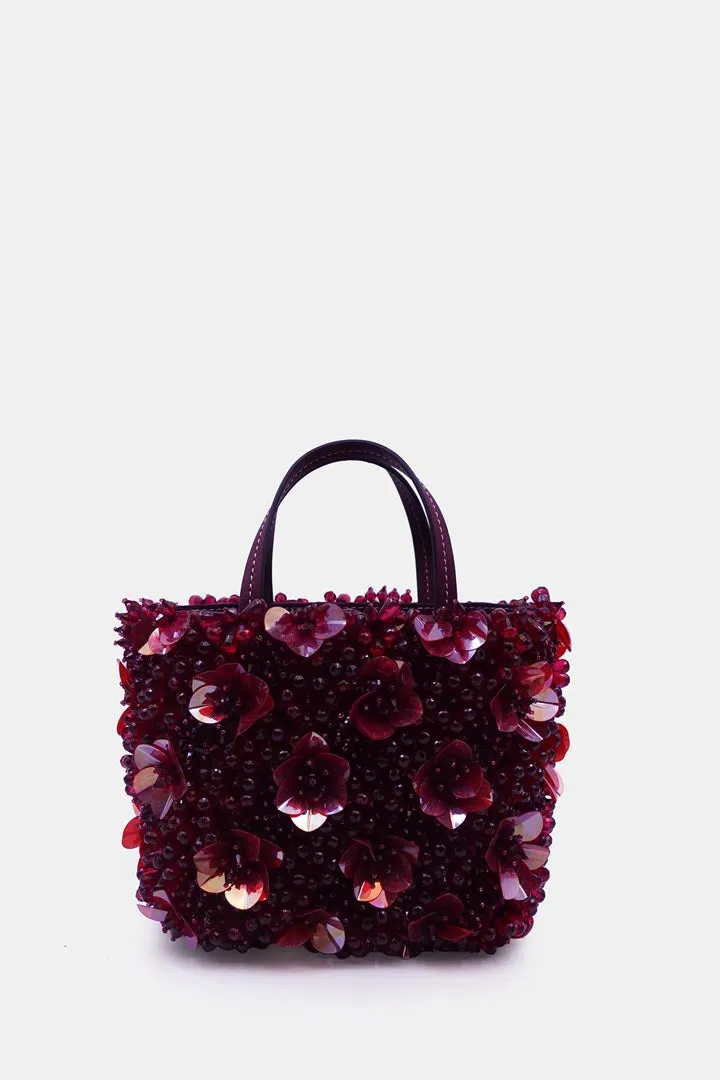 Burgundy Orchid Bucket Bag Flower Crystal Bead Embellishments