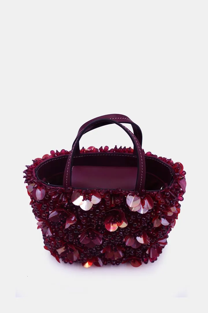 Burgundy Orchid Bucket Bag Flower Crystal Bead Embellishments