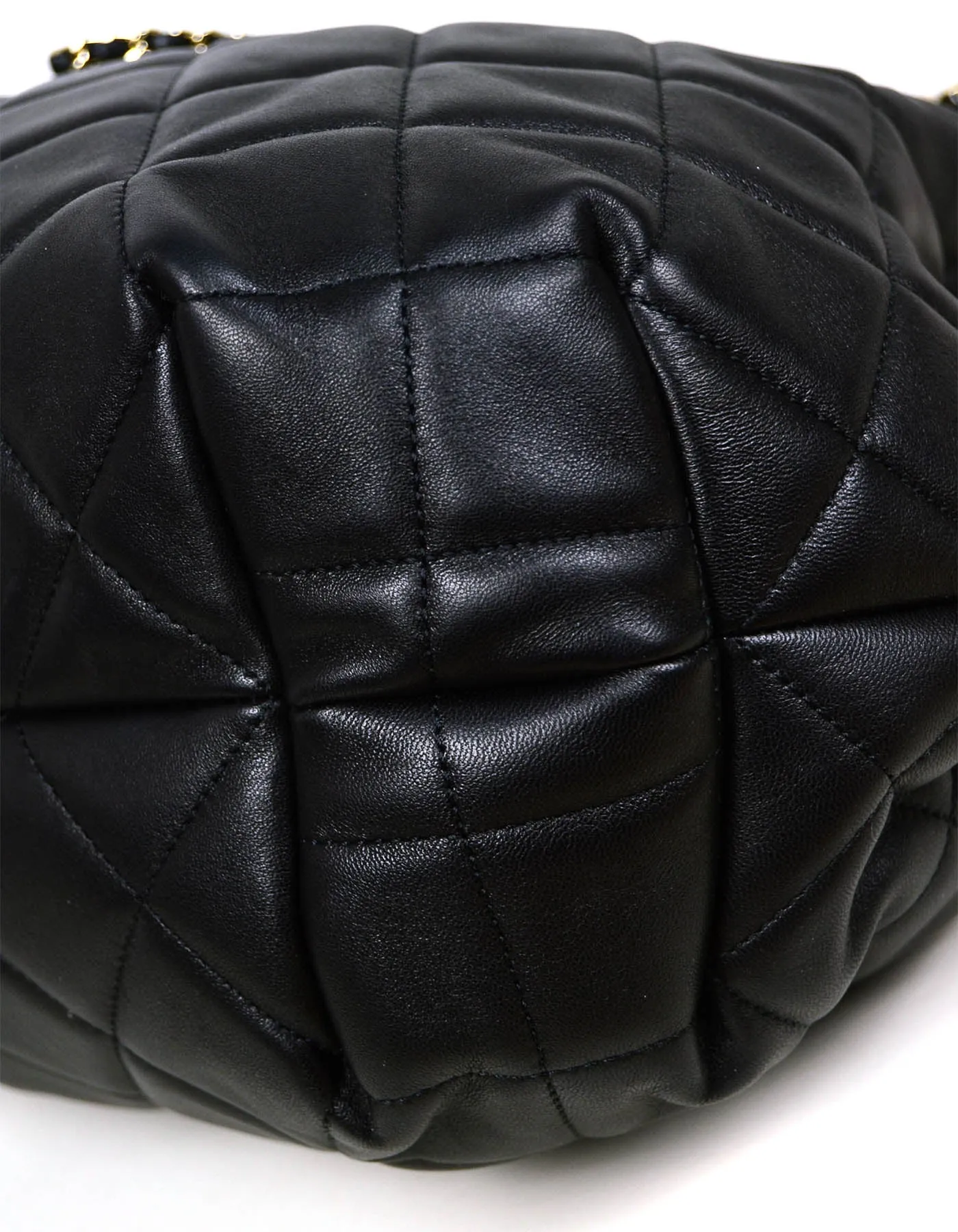 Chanel 2020 Black Lambskin Quilted CC Dweller Drawstring Bucket Tote Bag