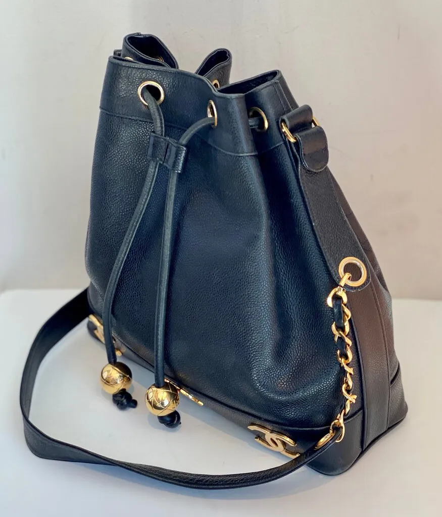 Chanel Vintage CC Caviar Bucket Bag