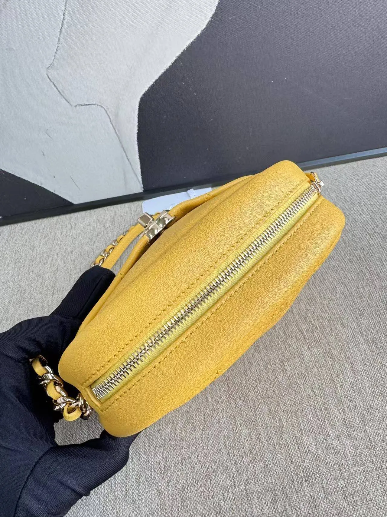 Chanel Yellow Quilted Leather Camera Bag 2018 Chain Strap