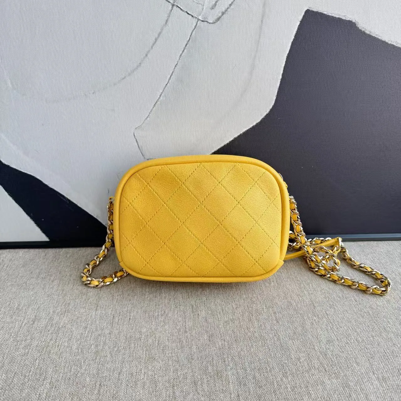 Chanel Yellow Quilted Leather Camera Bag 2018 Chain Strap