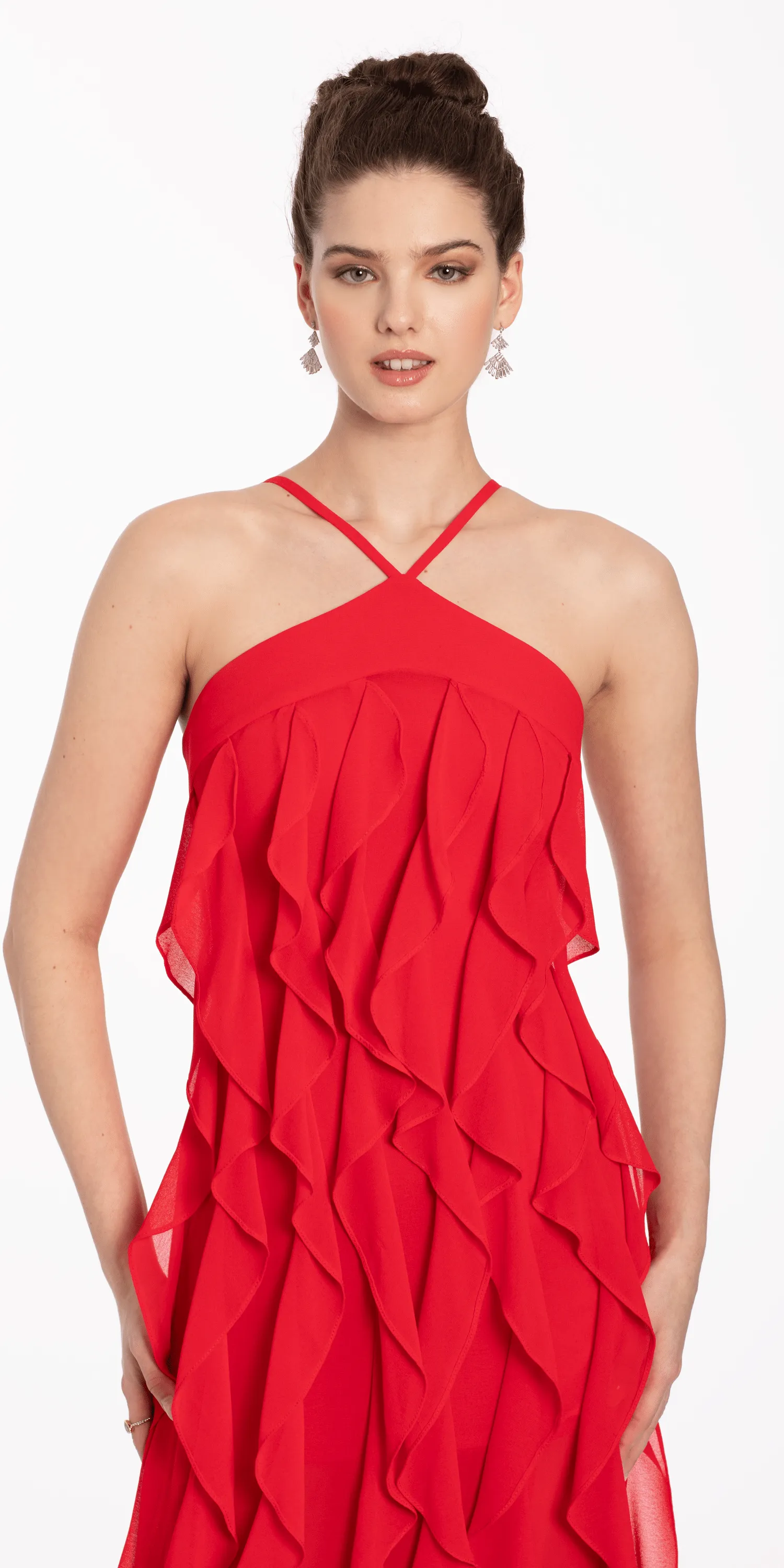 Chiffon Halter Neck Ruffle Dress