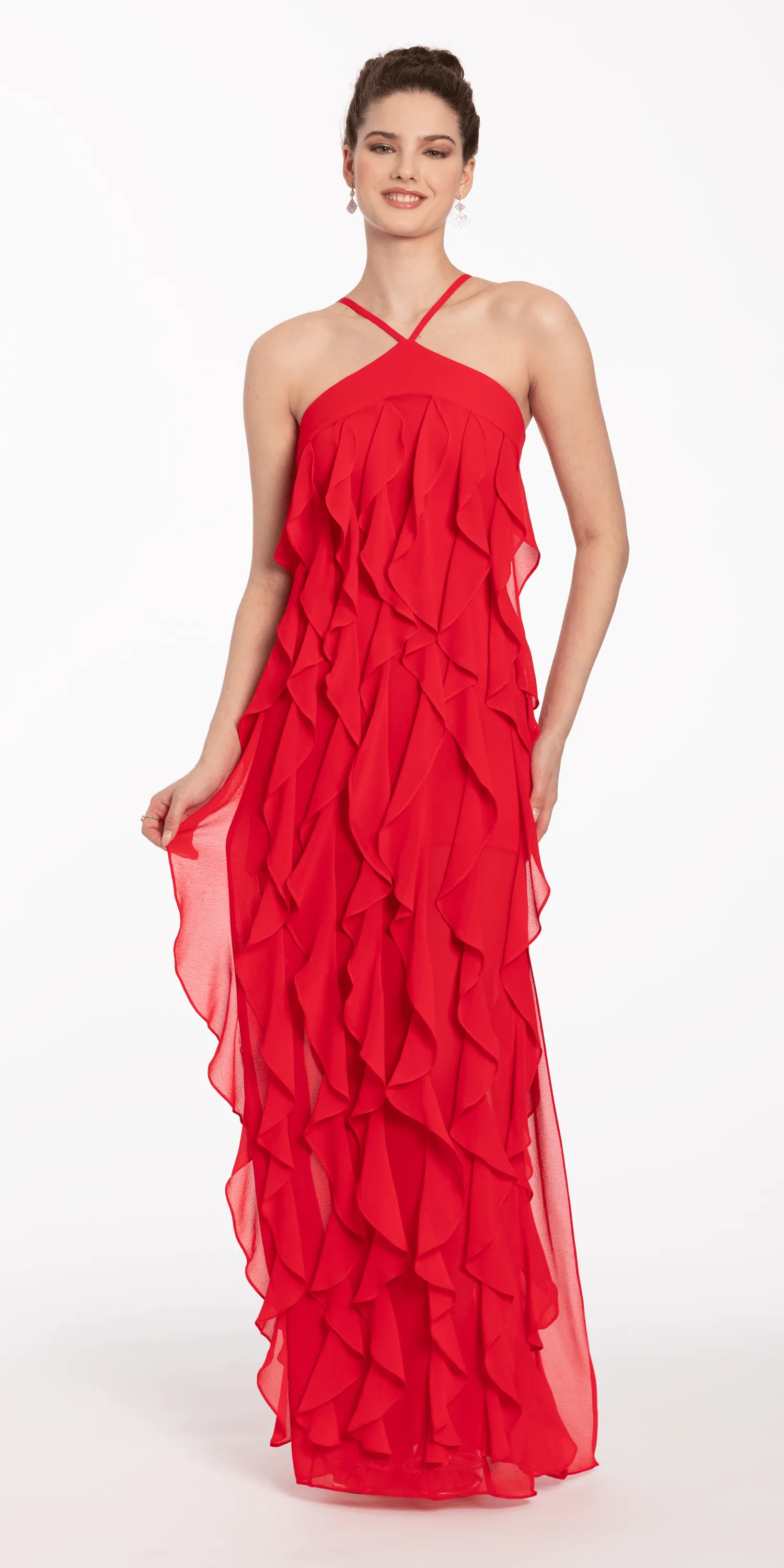 Chiffon Halter Neck Ruffle Dress