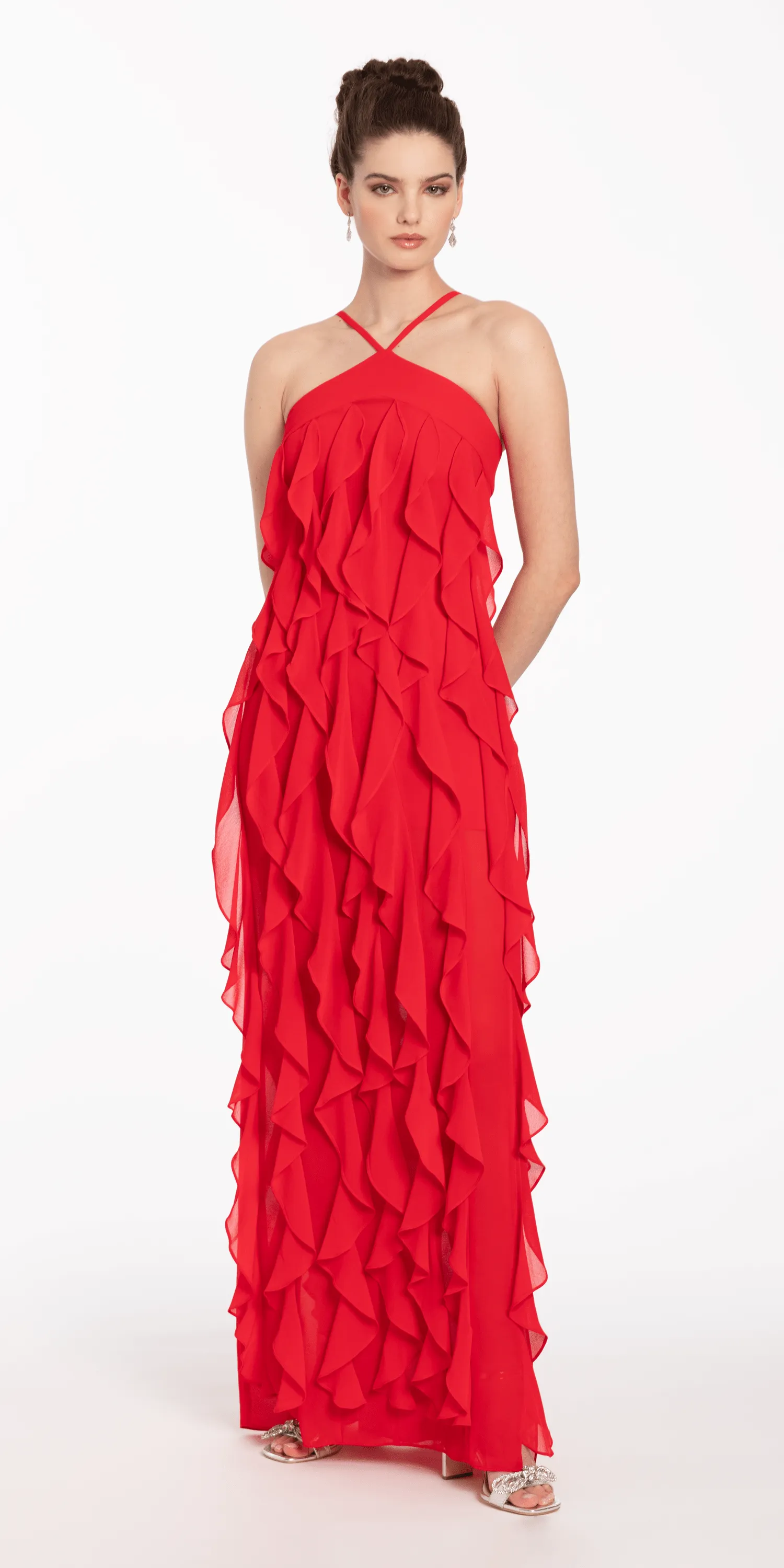 Chiffon Halter Neck Ruffle Dress