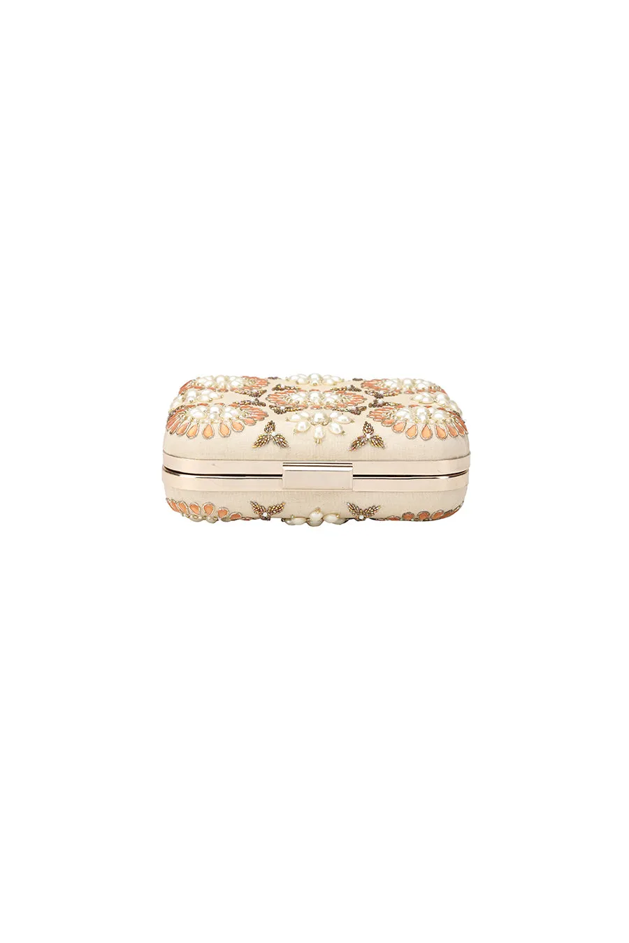 Cream Embroidered Box Clutch