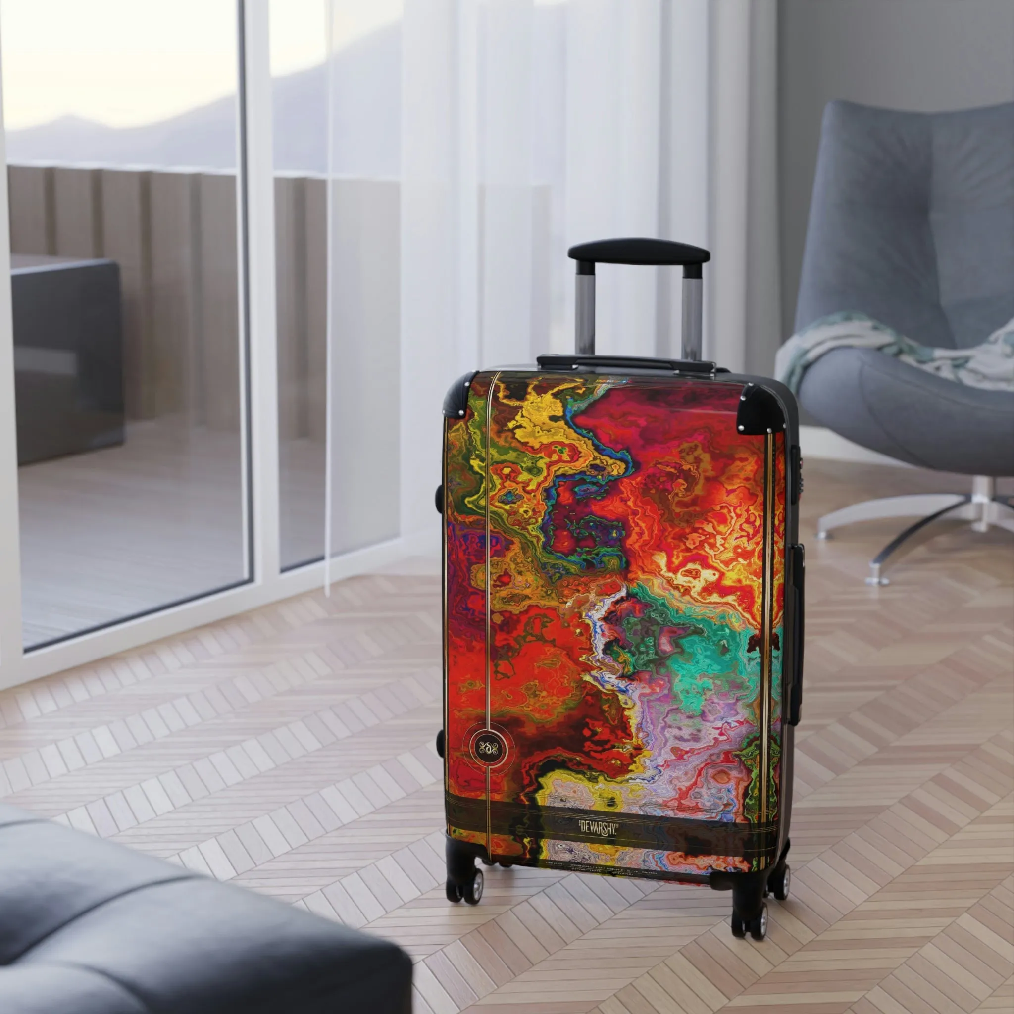 Crimson Chaos Suitcase 3 Sizes Carry-on Suitcase Red Marbling Luggage Hard Shell Suitcase | D20112