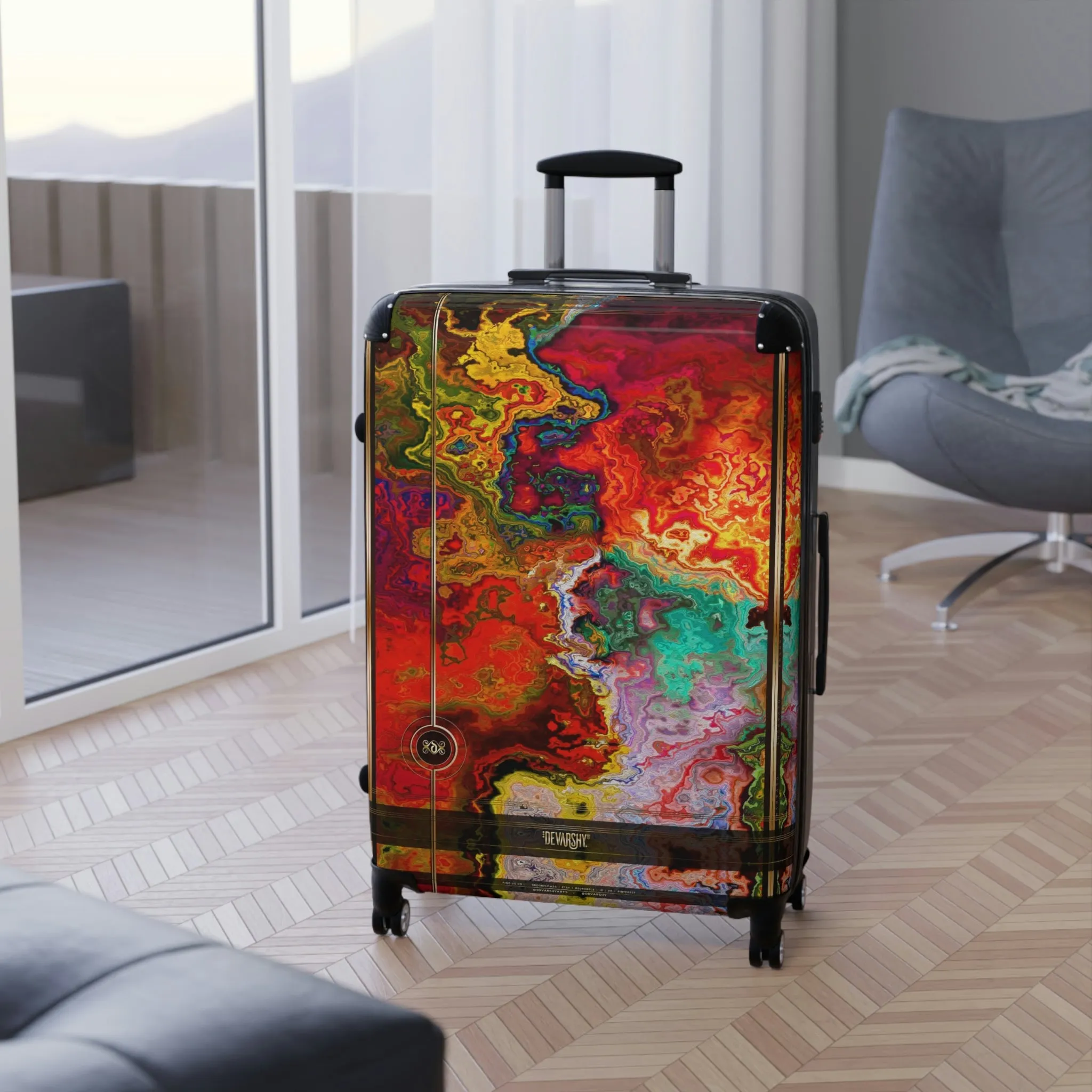 Crimson Chaos Suitcase 3 Sizes Carry-on Suitcase Red Marbling Luggage Hard Shell Suitcase | D20112