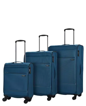 DELUXE Lite 8-Wheel Soft Shell Suitcase, Set of 3 - Teal