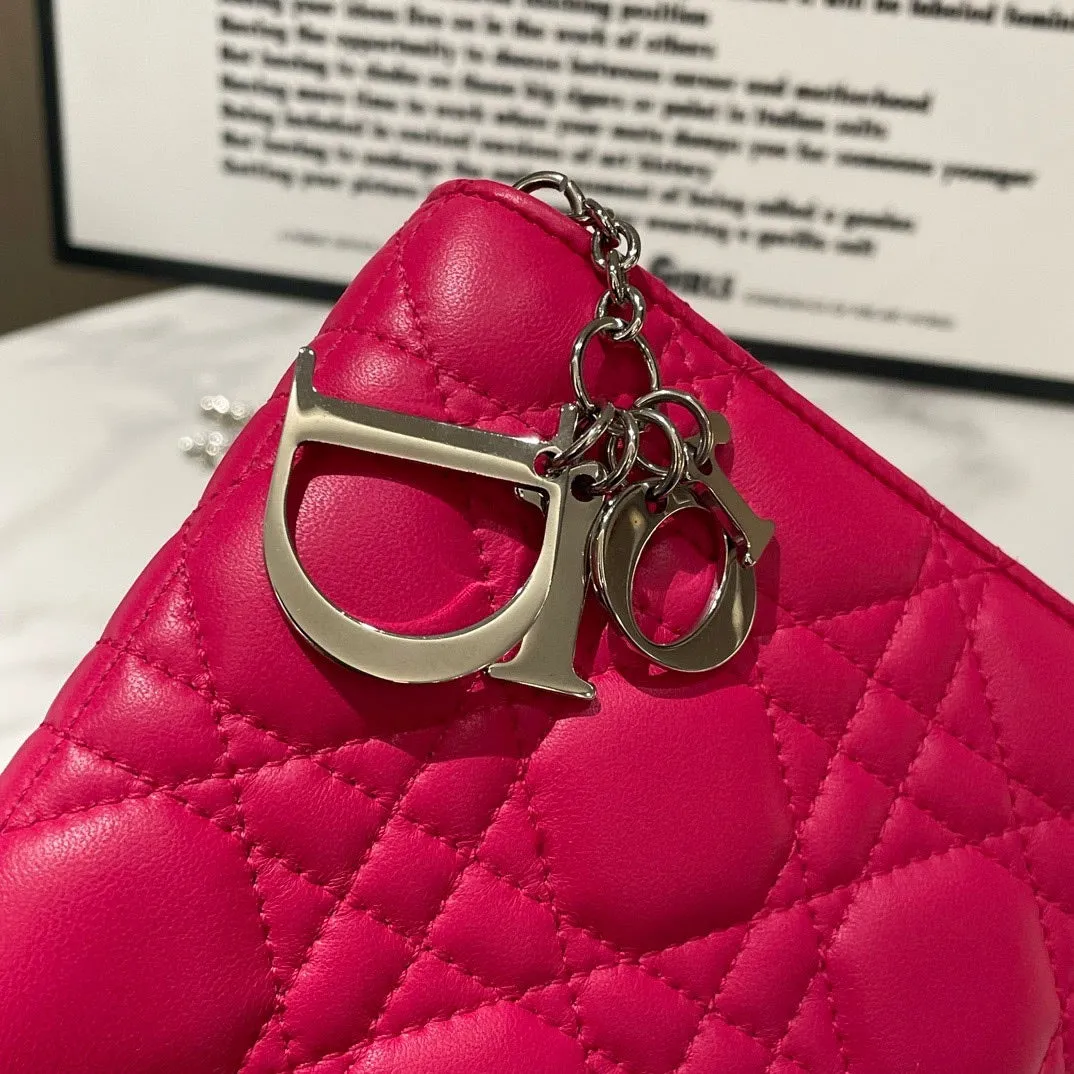 Dior Lady Dior Pink Leather Wallet on Chain 2013 Medium