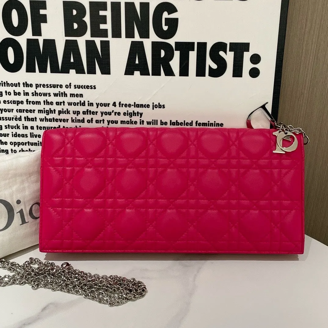 Dior Lady Dior Pink Leather Wallet on Chain 2013 Medium