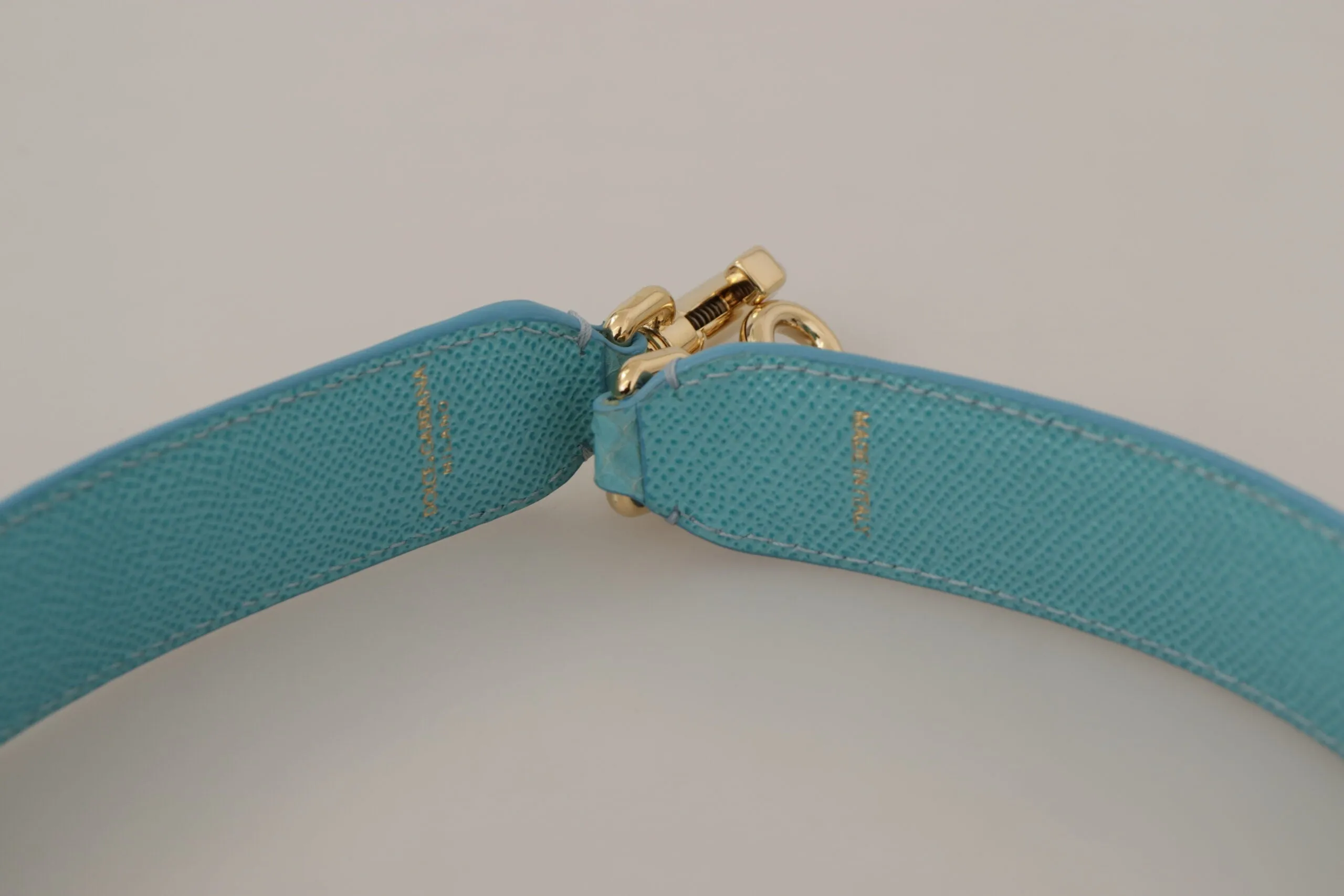 Dolce & Gabbana Elegant Blue Leather Bag Strap with Gold Accents