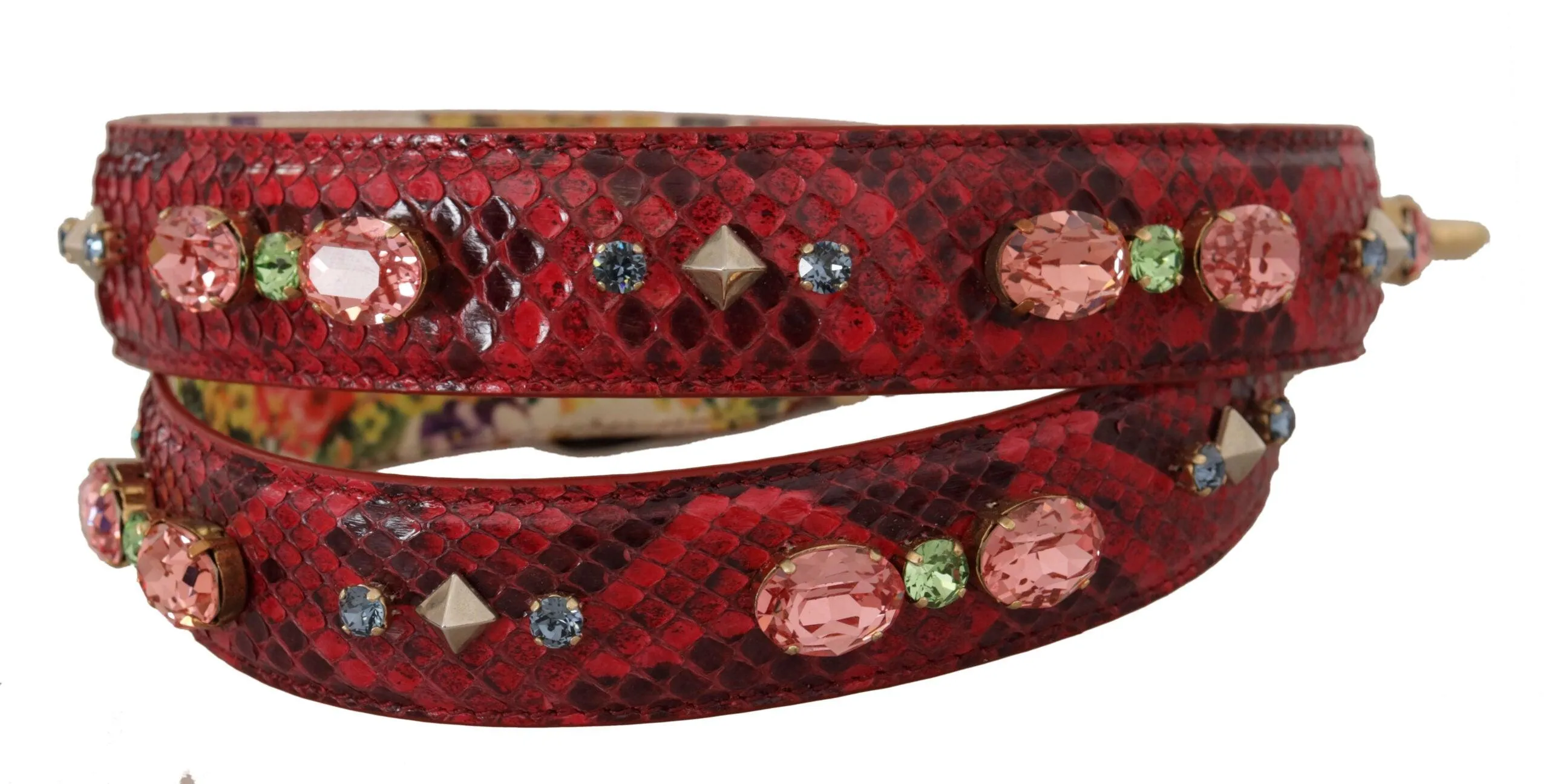 Dolce & Gabbana Red Exotic Leather Crystals Reversible Shoulder Strap