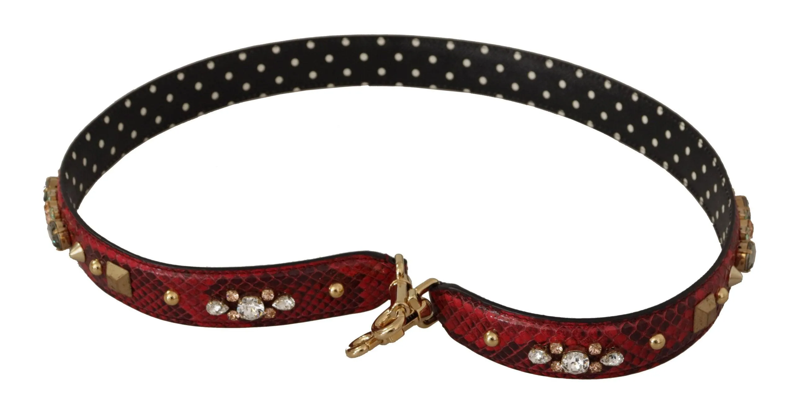 Dolce & Gabbana Red Python Leather Crystals Reversible Shoulder Strap