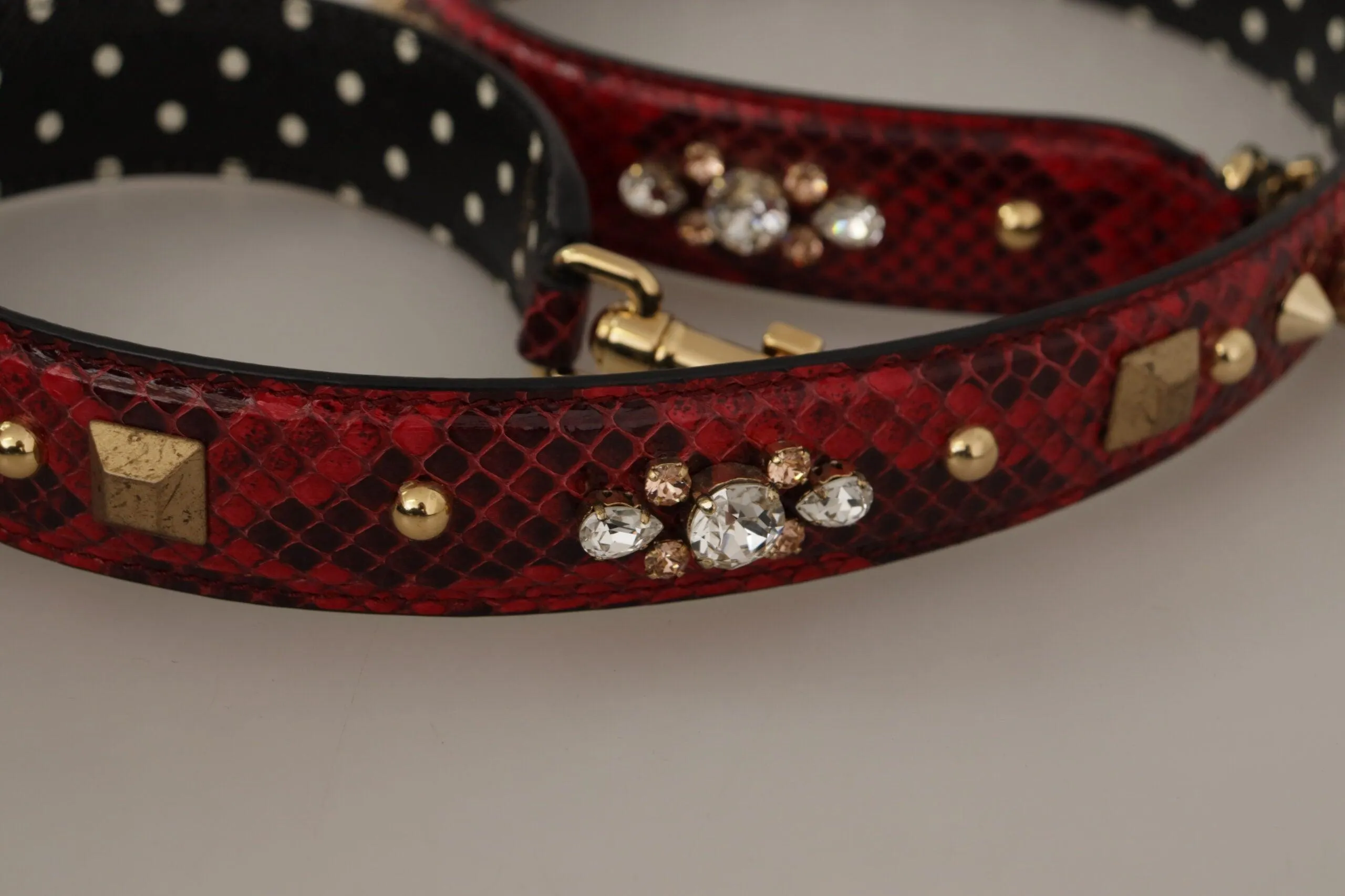 Dolce & Gabbana Red Python Leather Crystals Reversible Shoulder Strap