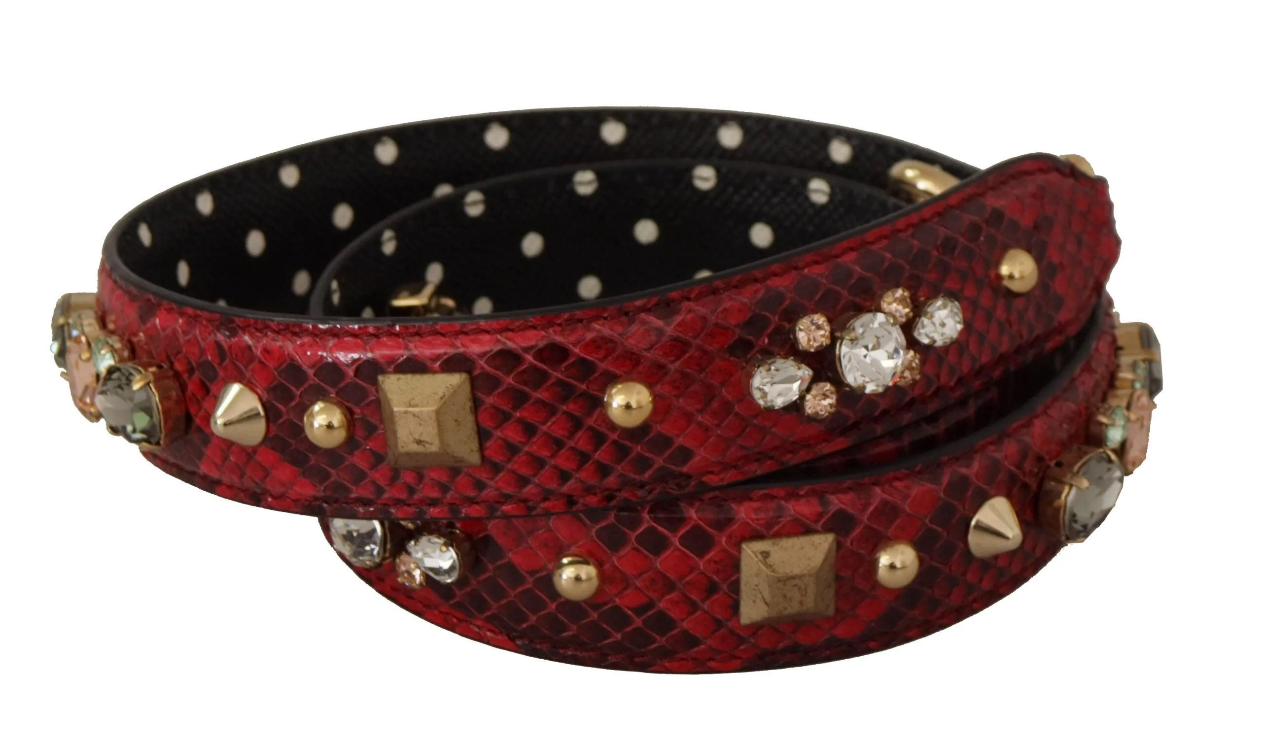 Dolce & Gabbana Red Python Leather Crystals Reversible Shoulder Strap