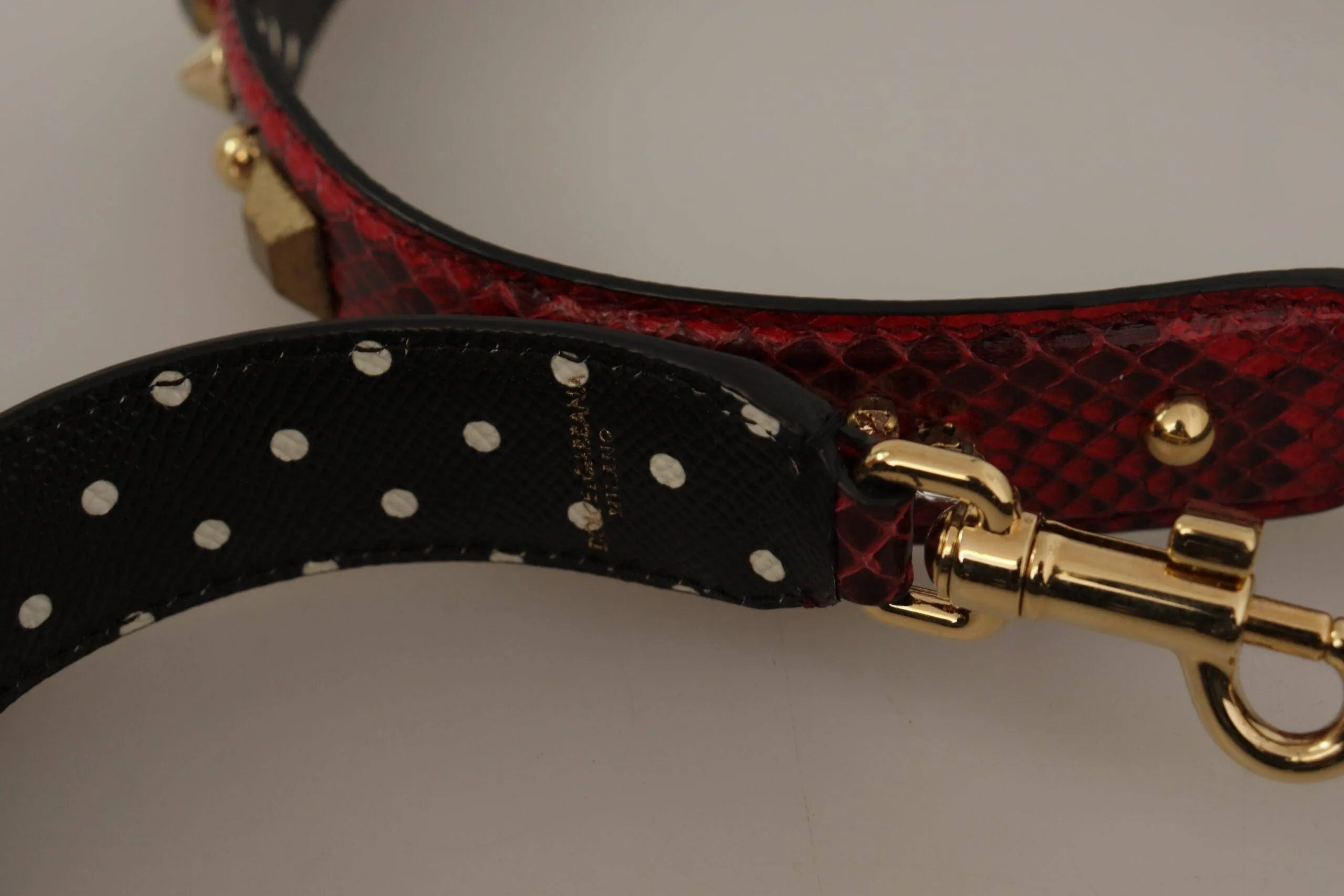 Dolce & Gabbana Red Python Leather Crystals Reversible Shoulder Strap