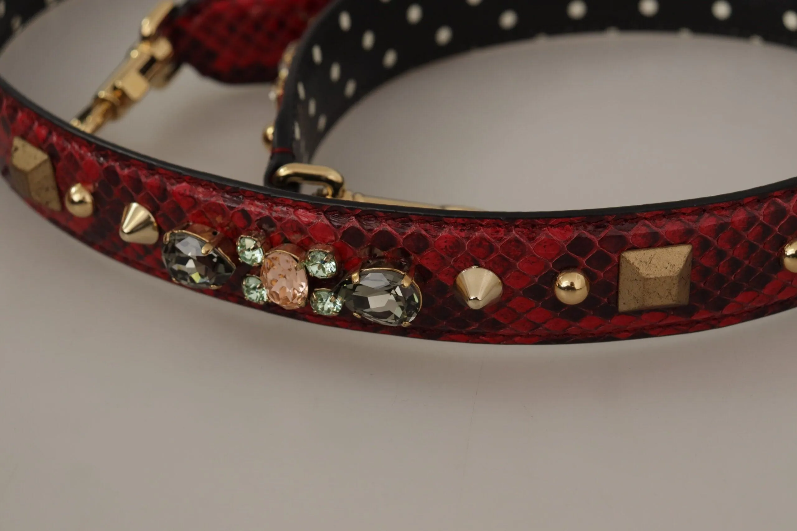 Dolce & Gabbana Red Python Leather Crystals Reversible Shoulder Strap