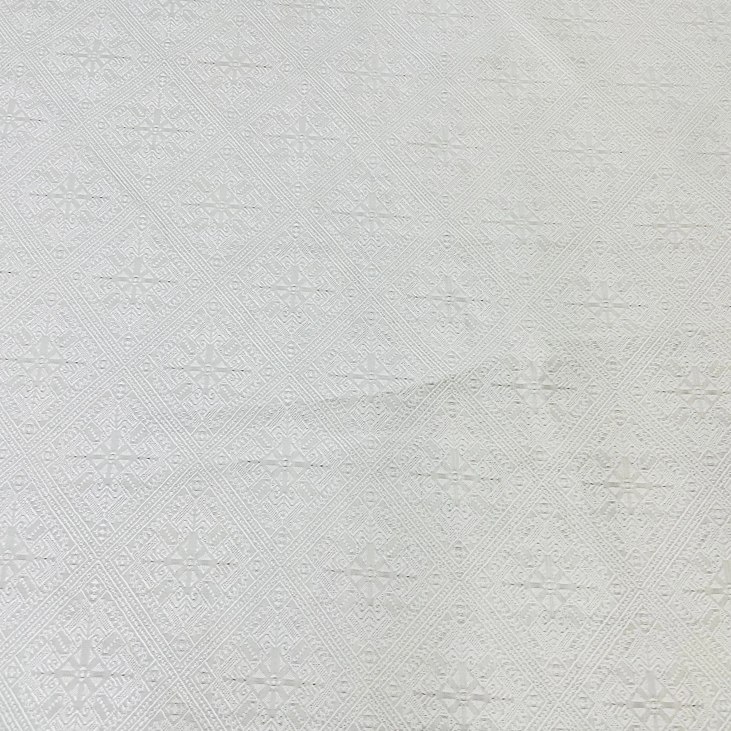 Exclusive Cream Geometrical Embroidery Satin Jaquard Fabric