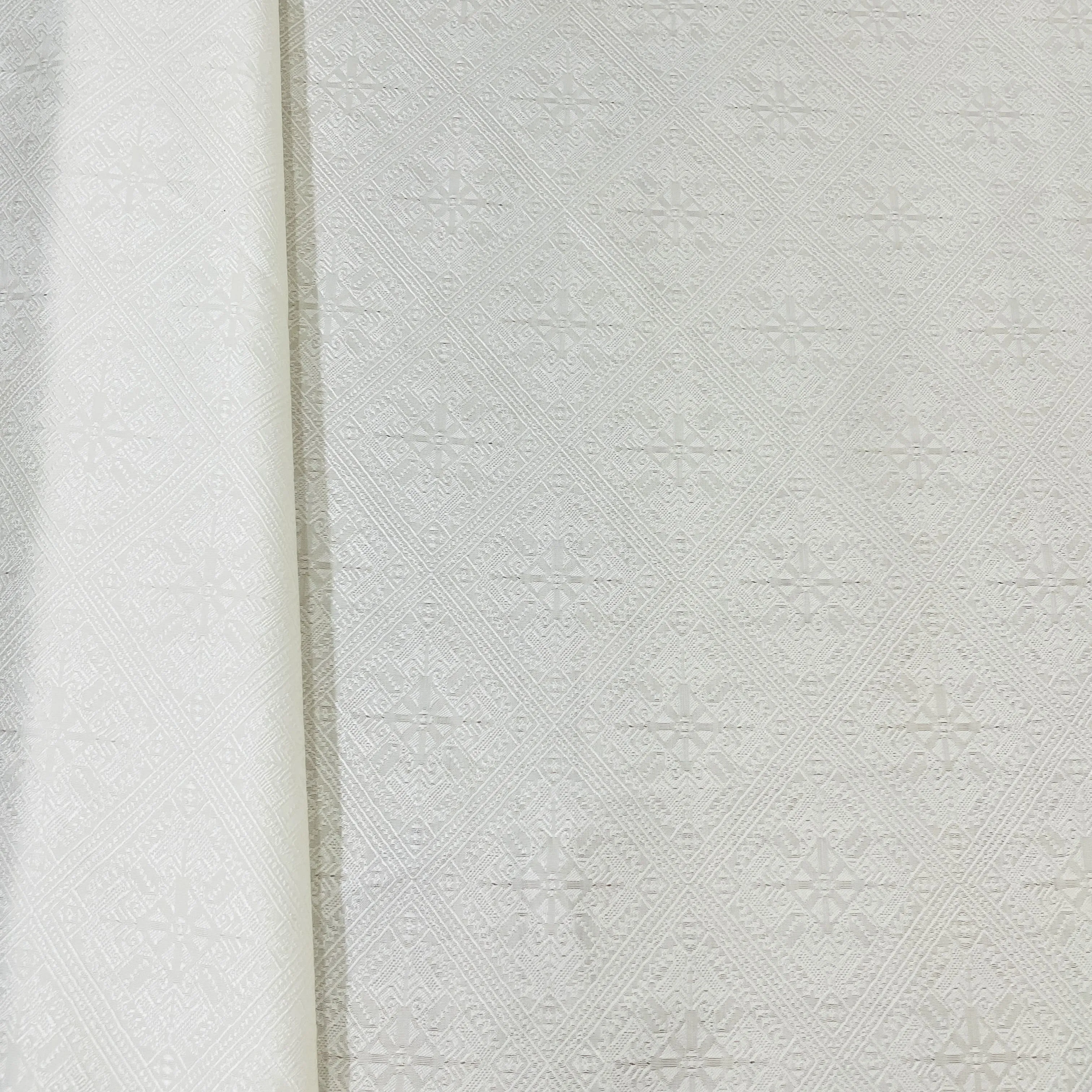 Exclusive Cream Geometrical Embroidery Satin Jaquard Fabric