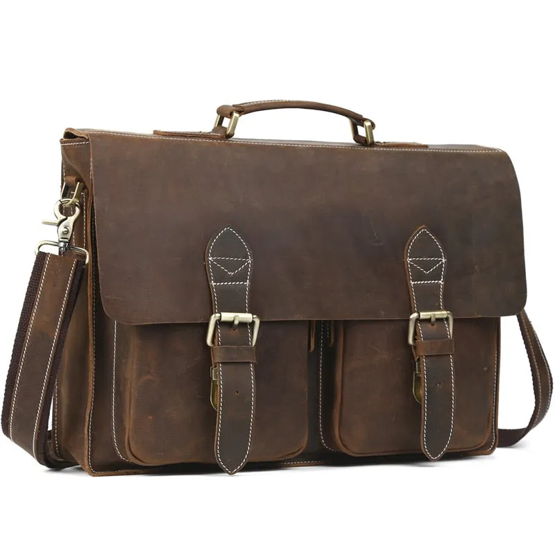 Gents Vintage Real Leather Laptop Handbag Mens Tote