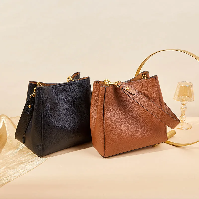 Genuine Leather Large Bucket Shoulder Bag