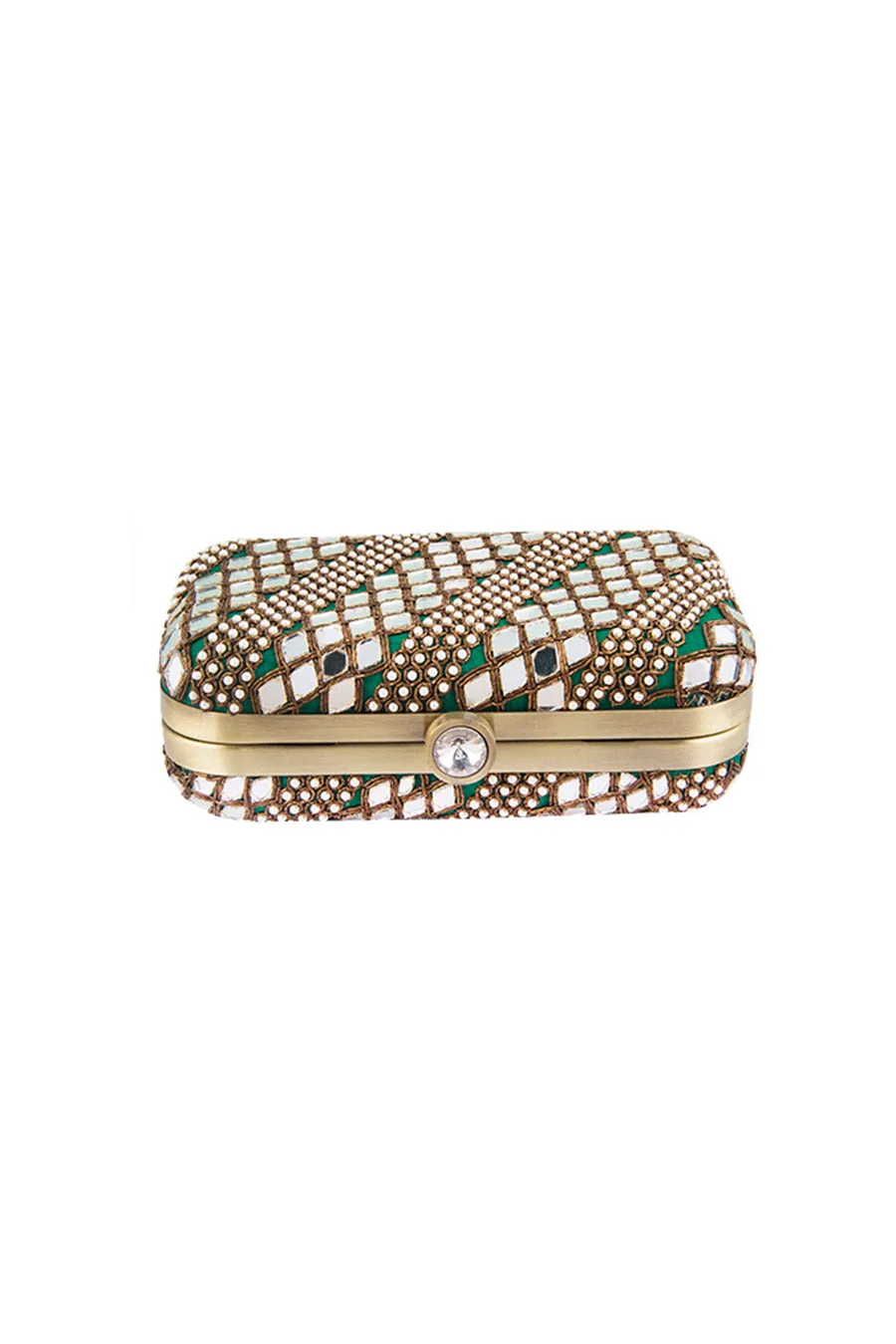 Green Mirrorwork Box Clutch