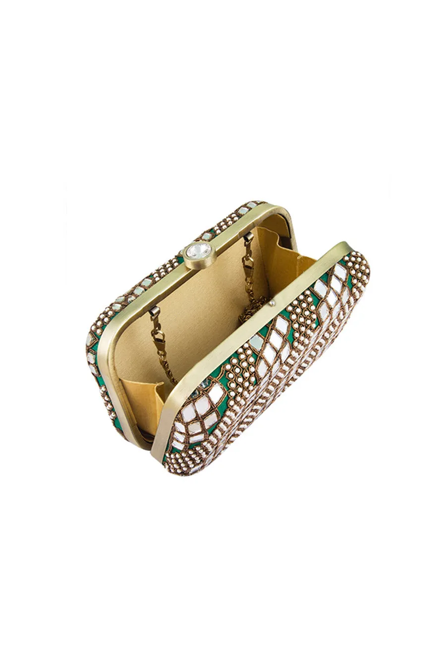 Green Mirrorwork Box Clutch