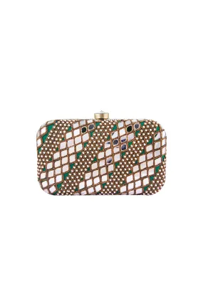 Green Mirrorwork Box Clutch