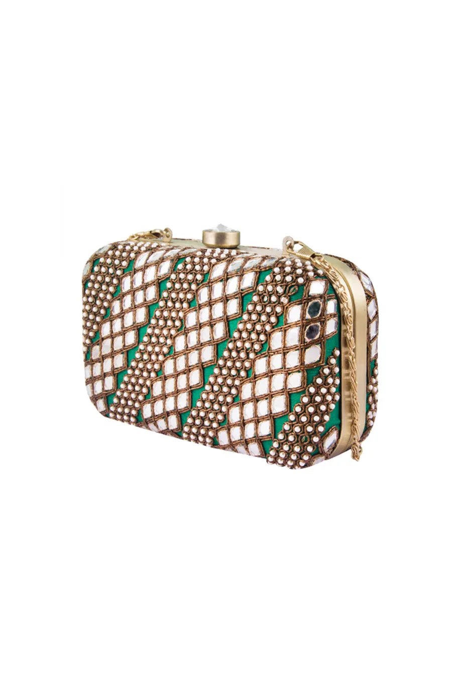 Green Mirrorwork Box Clutch