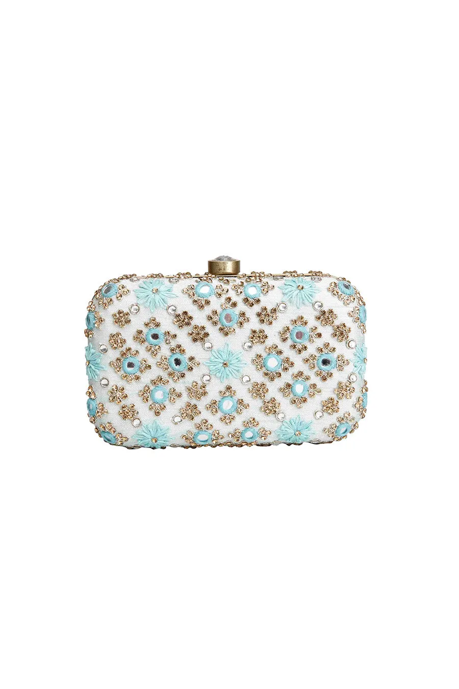 Ice Blue Mirrorwork Box Clutch