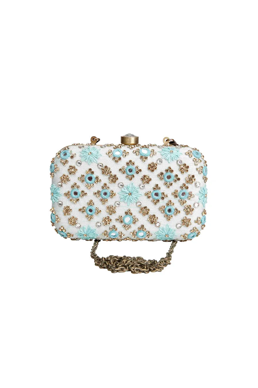 Ice Blue Mirrorwork Box Clutch