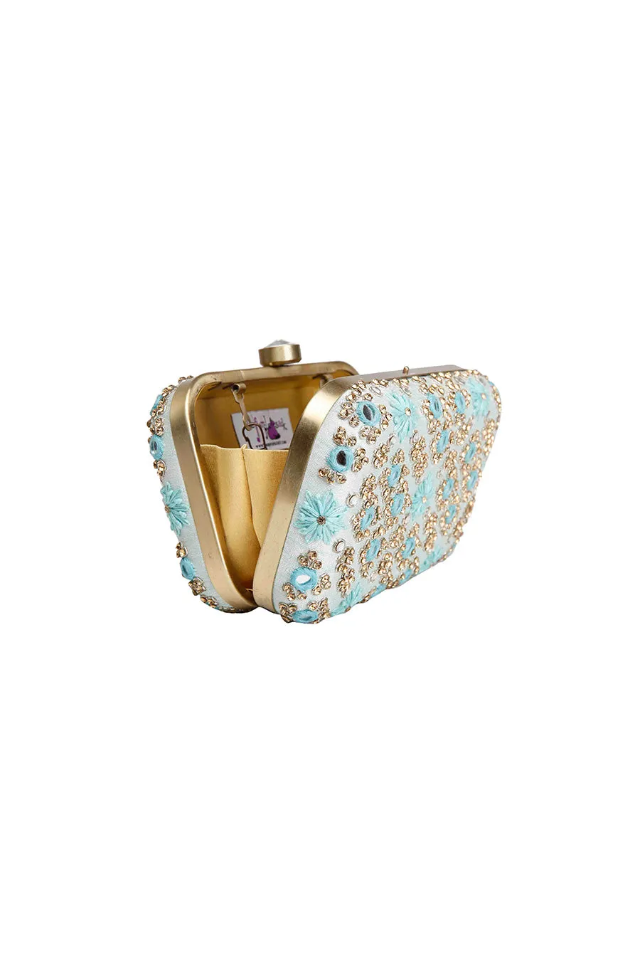 Ice Blue Mirrorwork Box Clutch